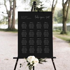 Black Wedding Seating Plan Portrait, Minimalist Seating Chart Template, Modern, Elegant Editable Instant Download Seating Plan, DIY, #HARPR
