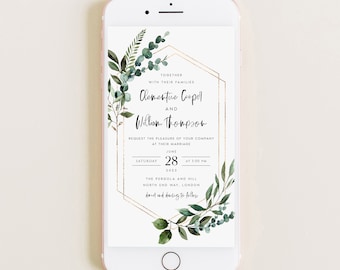 Greenery Wedding Evite, Electronic Invitation (Instant Download) - CLEMEN