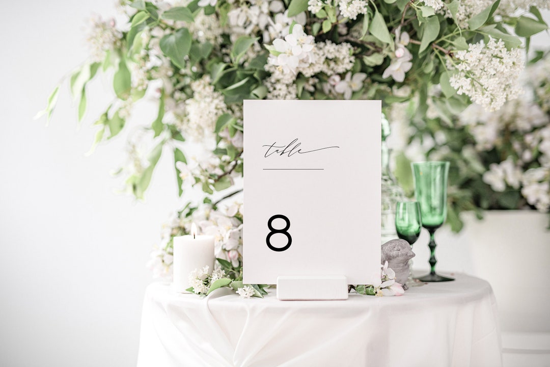 Minimalist Table Number Template, Black White Wedding Table Sign ...