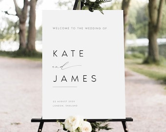 Minimalist Wedding Welcome Sign, Welcome Wedding Sign, Script Wedding Welcome Sign, Modern Wedding Signs, Large Wedding Sign, #KATE