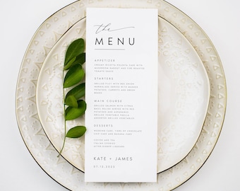 Elegant Minimal Wedding Menu Template, Modern Script Wedding Dinner Menu, Editable Reception Dinner Menu, Minimalist Wedding Menu, #KATE