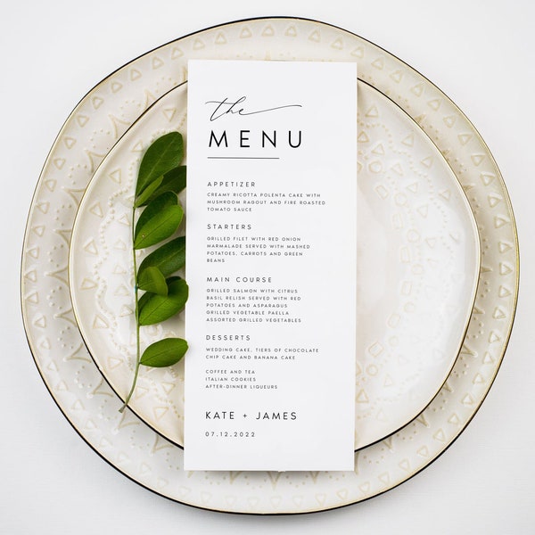 Modern Wedding Menu Template Download, Minimal Wedding Dinner Menu Card Editable & Printable (Digital, Instant access) KATE