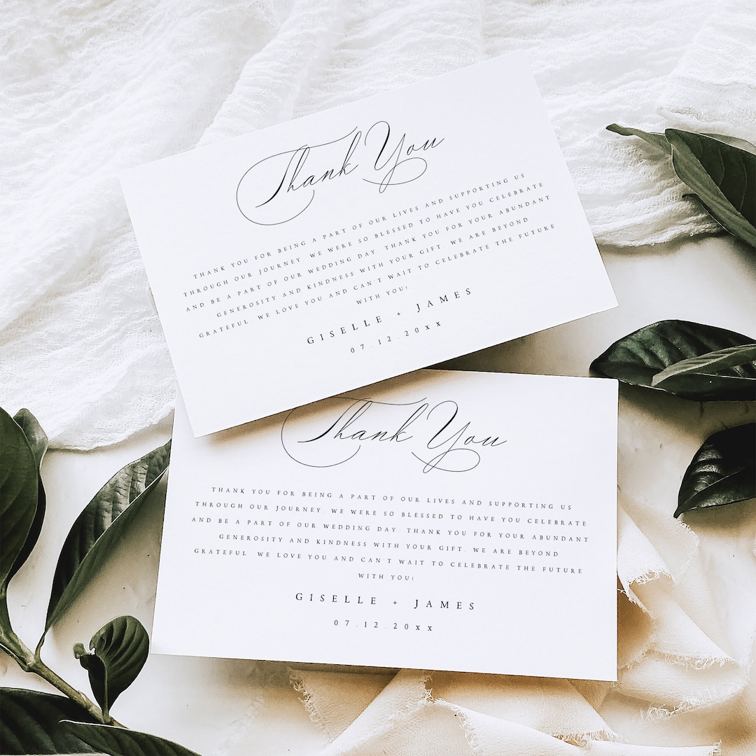Wedding Thank You Cards Template, Classy Minimalist Wedding Thank You ...