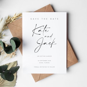 Cartões modernos de reserva de data para casamento, cartões de casamento, cartões minimalistas de reserva de data para casamento com envelopes, cartões de casamento personalizados, #ANYA