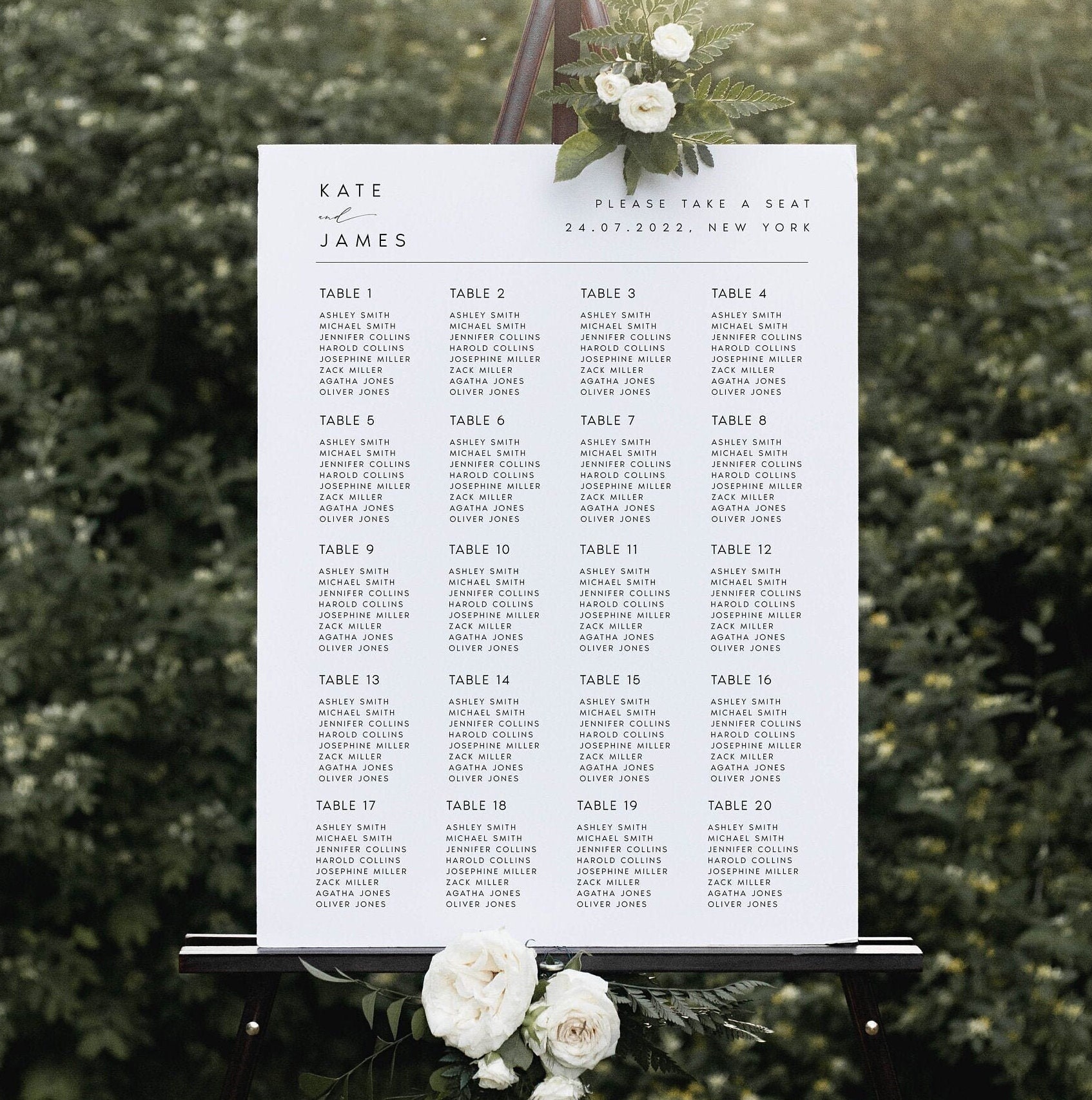 Plantilla de plano de asientos moderno, plano de asientos minimalista editable de descarga instantánea, Templett, descarga digital, plano de asientos para bodas, #KATE