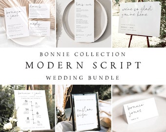 Modern Wedding Bundle, Minimalist Wedding Invitation Set, Elegant Editable Templates Wedding Stationery, Instant Download, Templett, #BONNIE