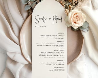 Arch Shape Wedding Menu Cards, Arch Shaped Dinner Menus, Printed Menus, Matte Textured Paper, Black Ink Menus, Modern Menu Minimalist, #SNDY