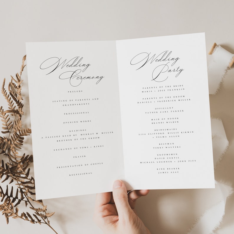 Wedding Programs Template, Foldable Wedding Program, Minimalist & Classic Wedding Program, Folded Program Wedding Instant, Templett, GSLL image 3