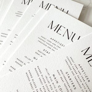 Wedding Menu Cards Printed, Modern and Minimalist Professionally Printed Event Wedding Dinner Menu, 300gsm Hammered Cardstock, #ANYA image 9