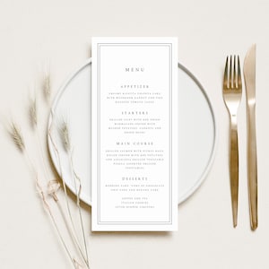 Wedding Menu Cards Printed, Modern and Minimalist Professionally Printed Event Wedding Dinner Menu, 300gsm Hammered Cardstock