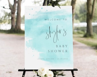 Watercolor Turquoise Baby Shower Welcome Sign (Editable, Instant Download) SKY