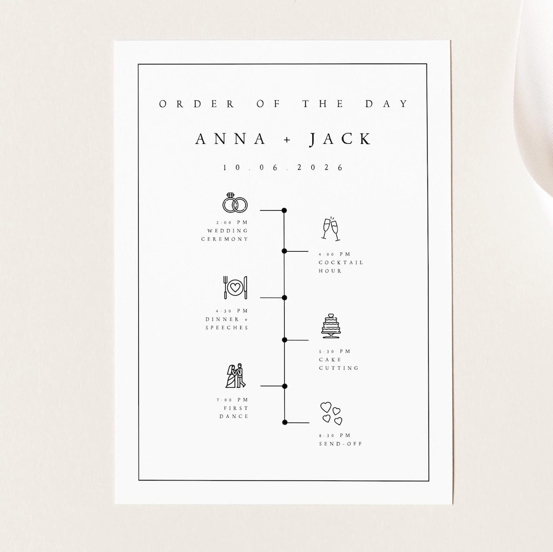 Modern Wedding Order Of The Day Timeline Digital Download Simple modern-wedding-order-of-the-day-timeline-digital-download-simple