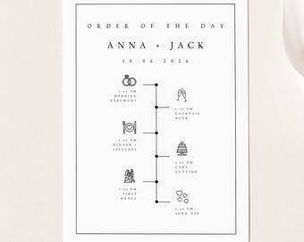 Modern Wedding Order of the Day Timeline Digital Download, Simple Invitation Insert Wedding Timeline Card (Editable) NNA