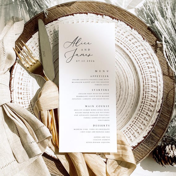Modern Wedding Menu Template, Minimalist Printable Wedding Menu, Wedding Dinner Menu, Digital Download Editable Menu Template, #ALC