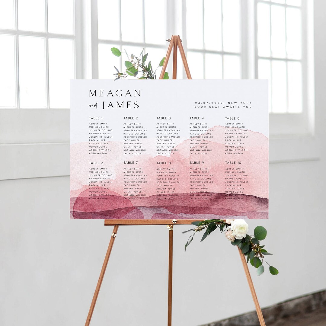 Pink Seating Plan Template, Abstract, Minimalist, Editable Instant ...