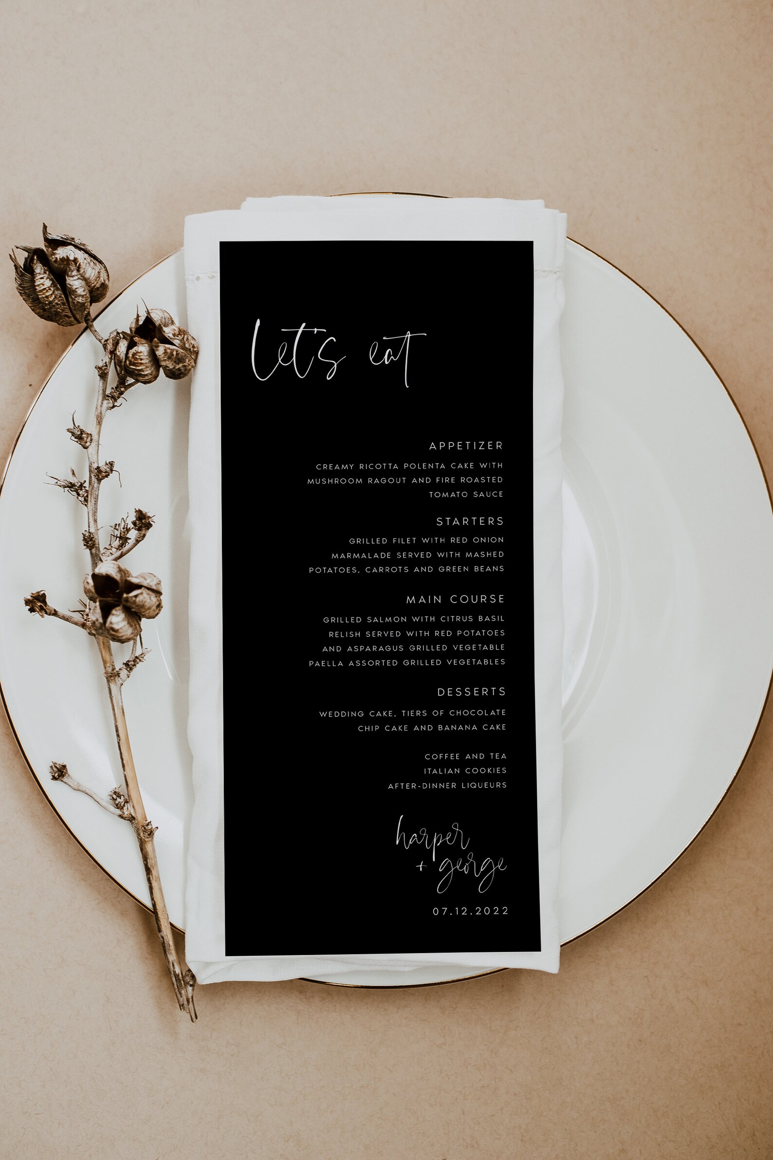 Modern Black Wedding Menu Template Minimalist Wedding Dinner Etsy UK