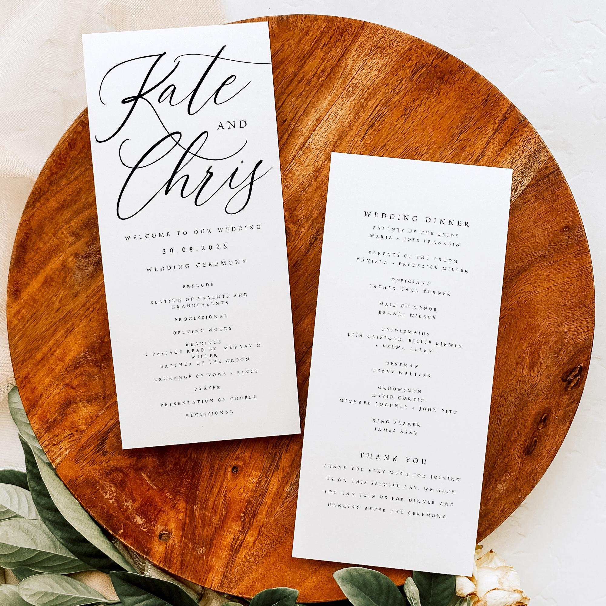 Elegant Wedding Program Template, TALL Wedding Program, Minimalist ...