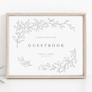 Botanical Please Sign Our Guestbook Template, Wedding Guest Book Sign, Classic Elegant Guestbook Sign, Traditional Wedding Gift Sign, #ADELE