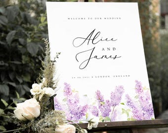 Lavender Wedding Welcome Sign Template, Floral Lilac Editable Sign, Boho Flower Reception Decor, Printable Large Wedding Signage, #ALCL