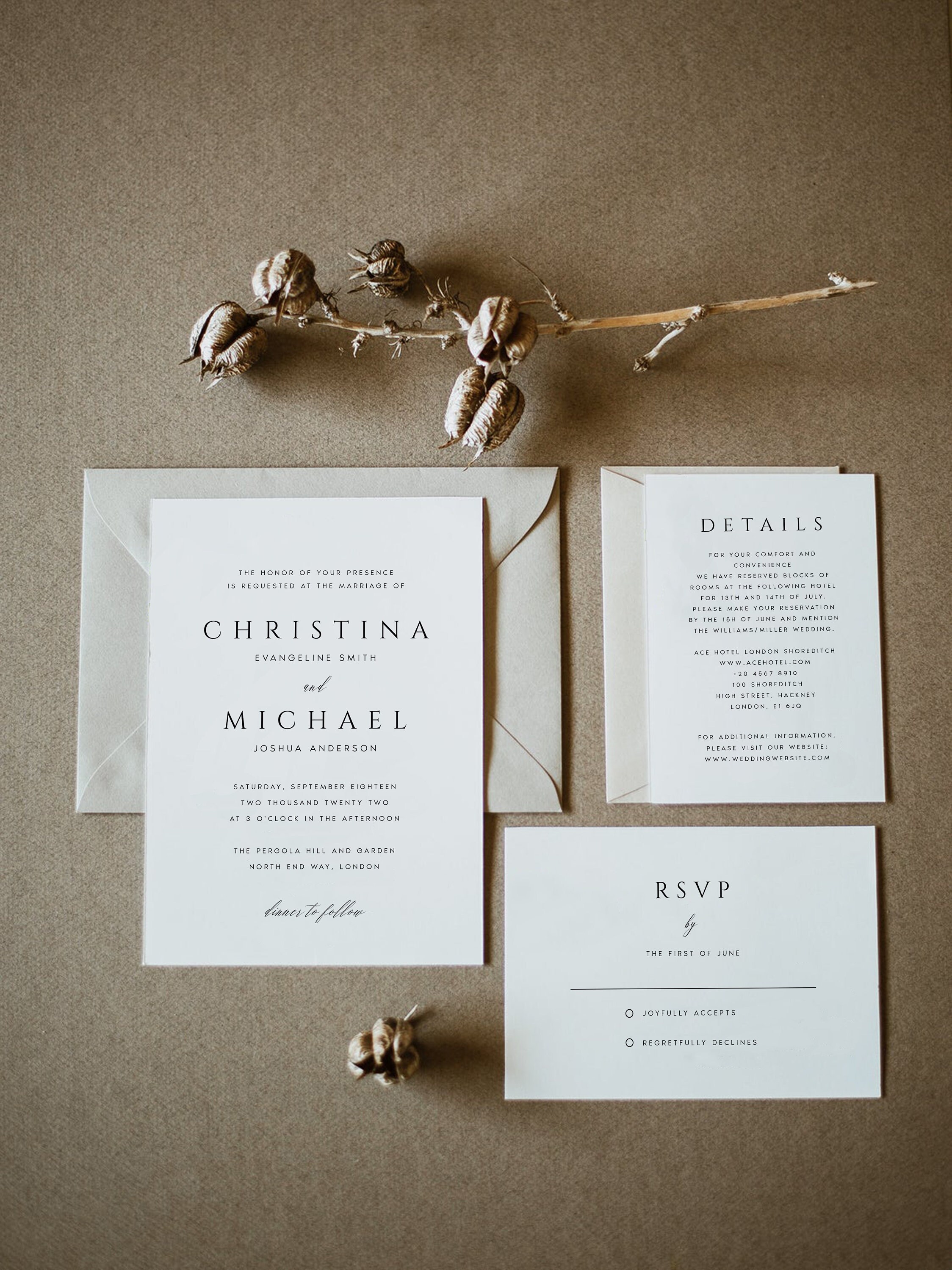 Modern Wedding Invitations Minimalist Elegant Editable Etsy