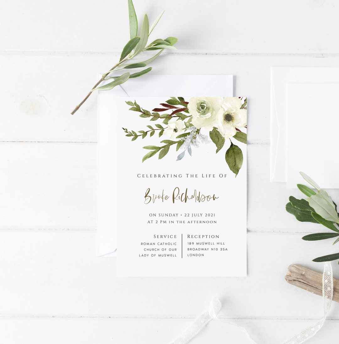 Elegant Funeral Invitation Template, Funeral Announcement Card