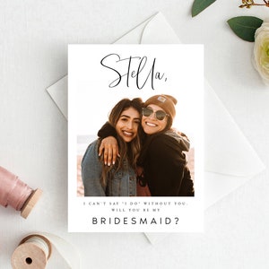 Photo Bridesmaid Proposal Card, Printable Will You Be My Bridesmaid Card Template, Maid Of Honor Proposal, Modern Minimalist Bridesmaid Card image 2