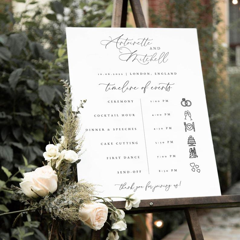 Modern Wedding Order of Events Timeline Sign Template, Minimal Order of ...