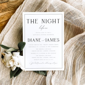 Minimal Wedding REHEARSAL Template, Editable Vintage The Night Before Rehearsal Dinner Invitation, Modern Rehearsal Invite, Templett, #DIANE