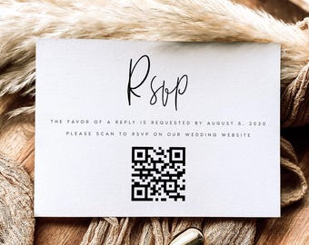 QR Code Wedding RSVP Card Template, Minimalist (Digital Download) NTHL
