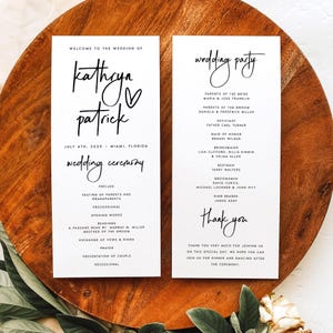PRINTED Modern Wedding Program, Minimalist Order of Service, Ceremony Program Wedding Day Timeline, High Quality Textured Paper, #KTHR