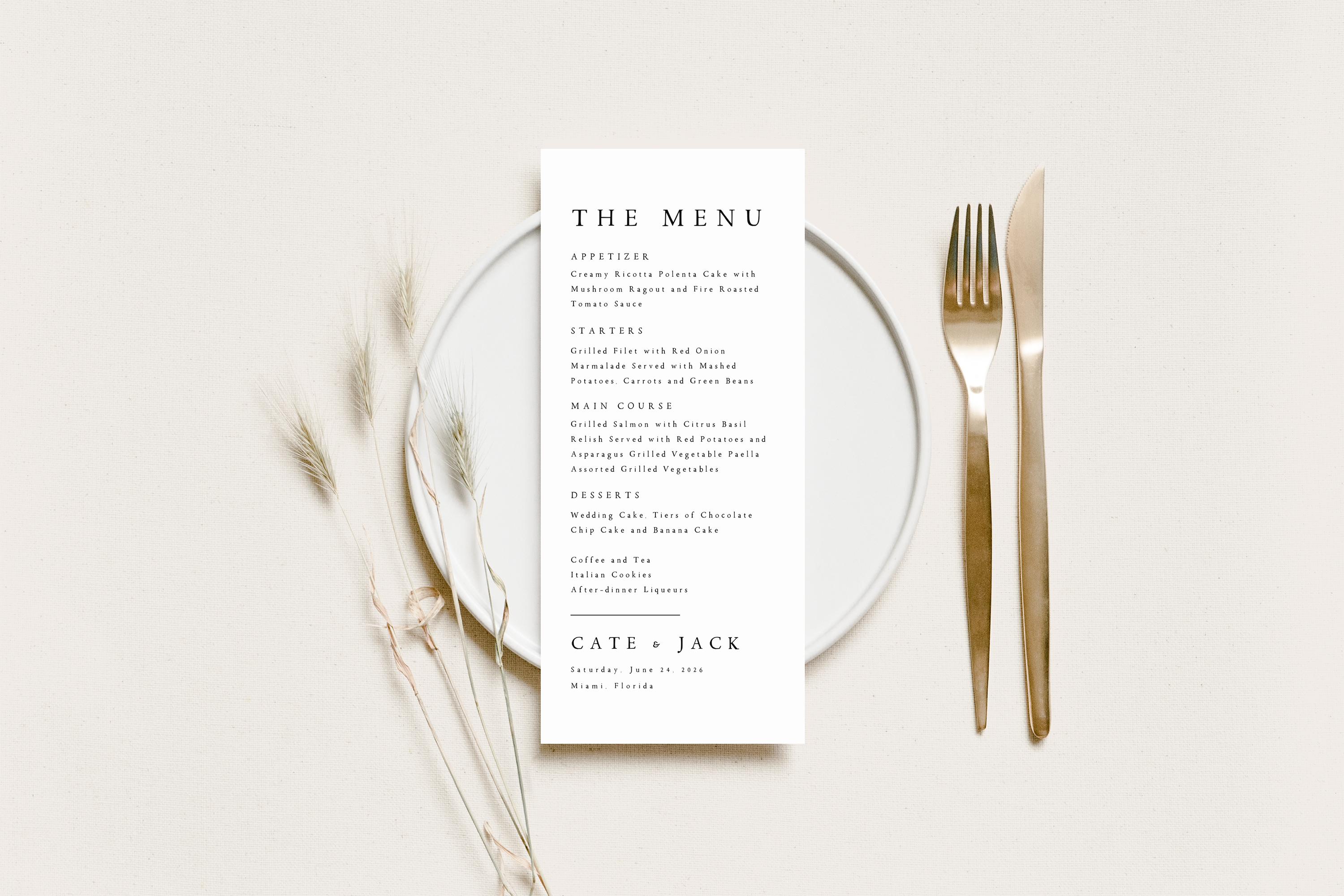 Textured Menus Printed Wedding Menu Cards, Minimalist Dinner Menus, Textured Matte ...