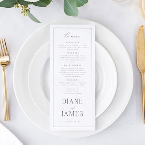 Printable Wedding Menu Template, Classic, Elegant, Simple Wedding Menu with Border, Templett, Fully Editable Menus, INSTANT Download, #DIANE