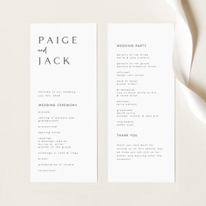 Minimalist Wedding Program Template, Modern Order of Service, Printable Ceremony, Basic, Simple, Instant Download, Editable Text, #PAIGE