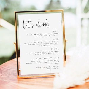 Editable Wedding Bar Menu Sign, Minimalist, Modern Menu Sign Template, Modern Wedding Sign, DIY, Instant Download, Templett, HARTH image 2