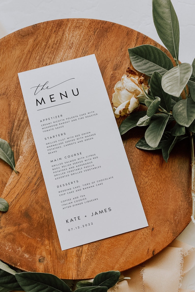 Classic Wedding Menu Template, Elegant Wedding Menu, Modern Script, Minimalist, Printable, Templett, Fully Editable, INSTANT Download, KATE image 5