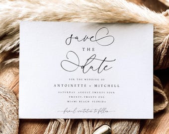 Rustikale Kalligraphie Save the Date Kartenvorlage (digitaler Download) ANTN