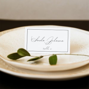 Plantilla para tarjeta de lugar de boda (clásica y con borde, plana y acampanada), elegante, imprimible y editable, descarga instantánea de Templett, #SSH