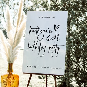 Modern Calligraphy Birthday Welcome Sign Template, Printable Birthday Welcome Sign, Minimalist Party Welcome Sign Editable, Templett, #KTHR