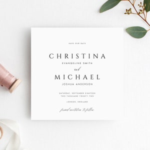 Afdrukbare vierkante Save the Date-sjabloon, minimale DIY-huwelijksaankondigingskaart, Instant Download Save the Date, Templett, #MN43FO