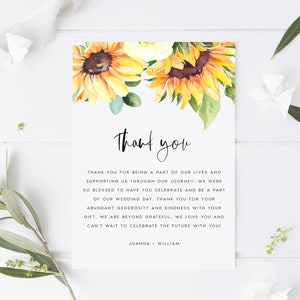 Modèle de carte de remerciement tournesol, carte de remerciement imprimable, carte de remerciement, remerciement tournesol, édition avec TEMPLETT, #JOANNA