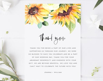 Sunflower Thank You Card Template, Thank You Card Printable, Thank you Card, Sunflower Thank You, Edit with TEMPLETT, #JOANNA