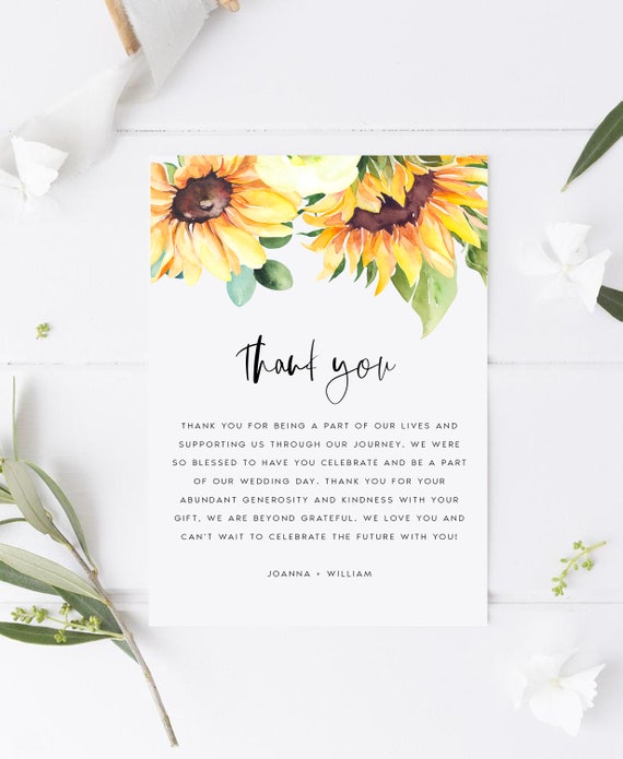 Sunflower Thank You Card Template Thank You Card Printable - Etsy
