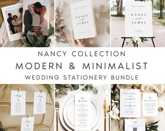 Modern Wedding Bundle, Minimalist Wedding Invitation Set, Elegant Editable Templates Wedding Stationery, Instant Download, Templett, #NNC