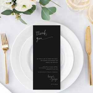 Modern Black Wedding Thank You Card Template, Minimalist Printable ...