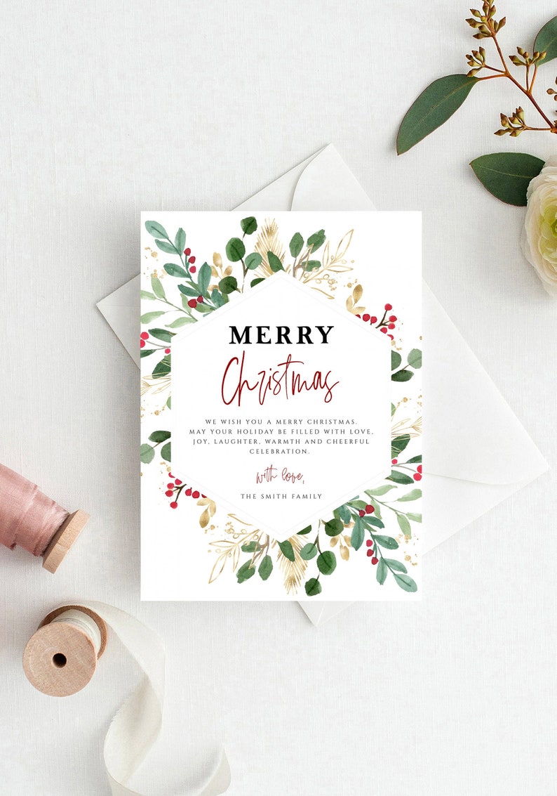 Merry Christmas Greeting Card Template, Christmas Card Printable, Instant Download, Edit with TEMPLETT, Editable Xmas Cards, DIY, SMITH image 3