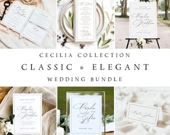 Elegant & CLASSIC Wedding Bundle, Minimalist Wedding Invitation Set, Editable Templates Wedding Stationery, Instant Download, Templett, #CCL