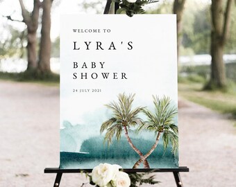 Tropical Baby Shower Welcome Sign PRINTABLE, Palms Welcome Sign Template, DIY Palm Tree Baby Shower Printable Sign, Instant Download, #LYRA