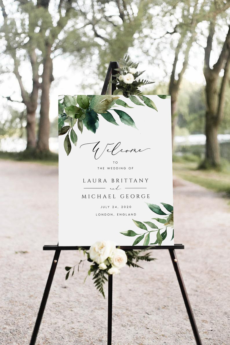 Greenery Welcome Sign Template Printable Foliage Wedding - Etsy UK