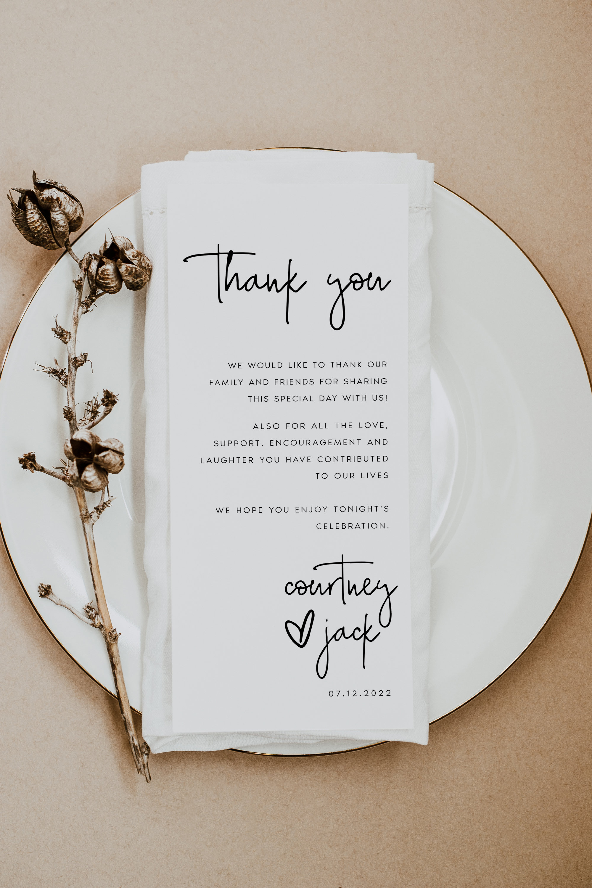 Modern Wedding Table Thank You Card Template, Calligraphy Script Modern Wedding Table Thank You Card Template, Calligraphy Script