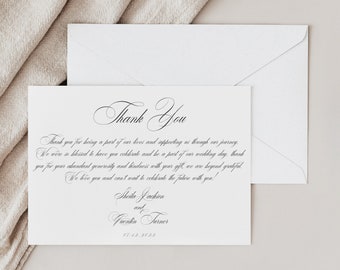 Elegant Wedding Thank You Note Template, Traditional Wedding Table Thank You Letter, Printable, Templett, INSTANT Download, Editable, #SHL